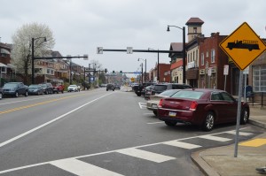 The Brookline Boulevard Revitalization Program allowed for smoother paved concrete and new head-in parking along the main street. Photo by Rebekah Devorak.