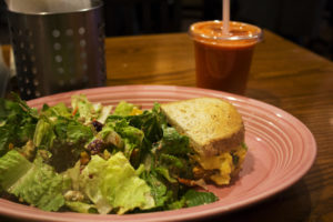A fruit and nut salad, mesquite turkey sandwich and “Sunrise Suzy” from Red Oak Cafe.