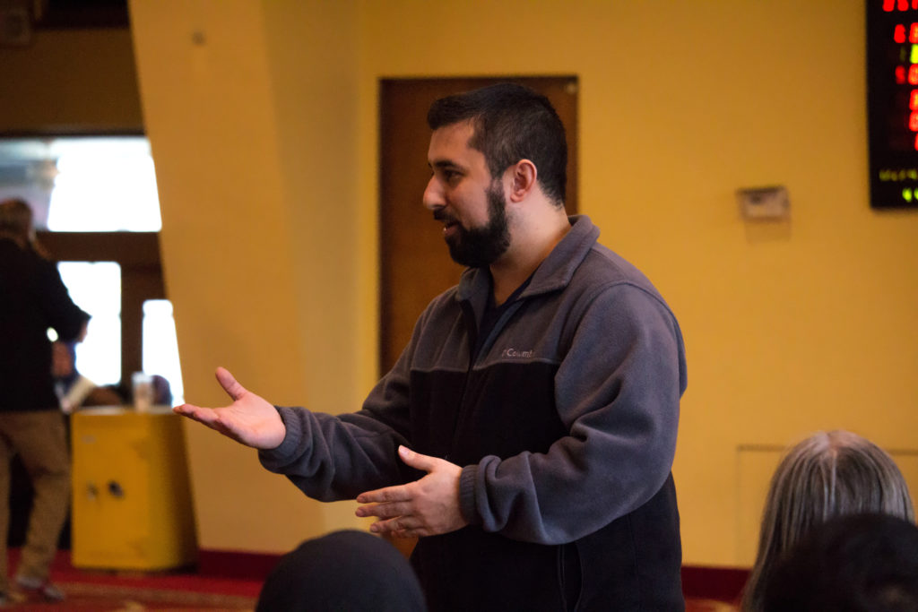 Imam Abdul Wajid gives a presentation to a group of visitors at a March 19, 2017 open house at Oakland’s Islamic Center of Pittsburgh.